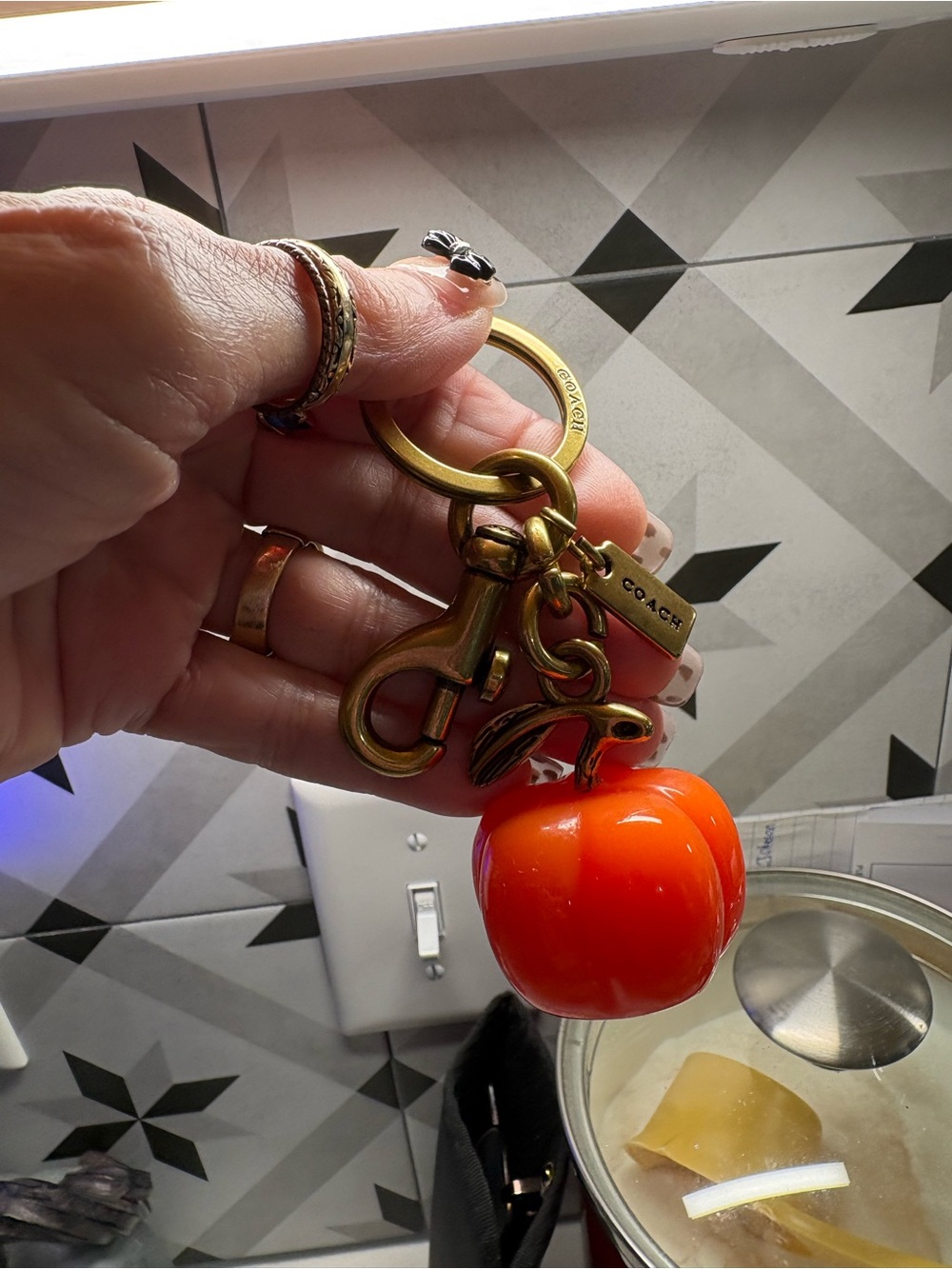 Coach Orange Pumpkin Charm Keychain with Gold-Tone Hardware